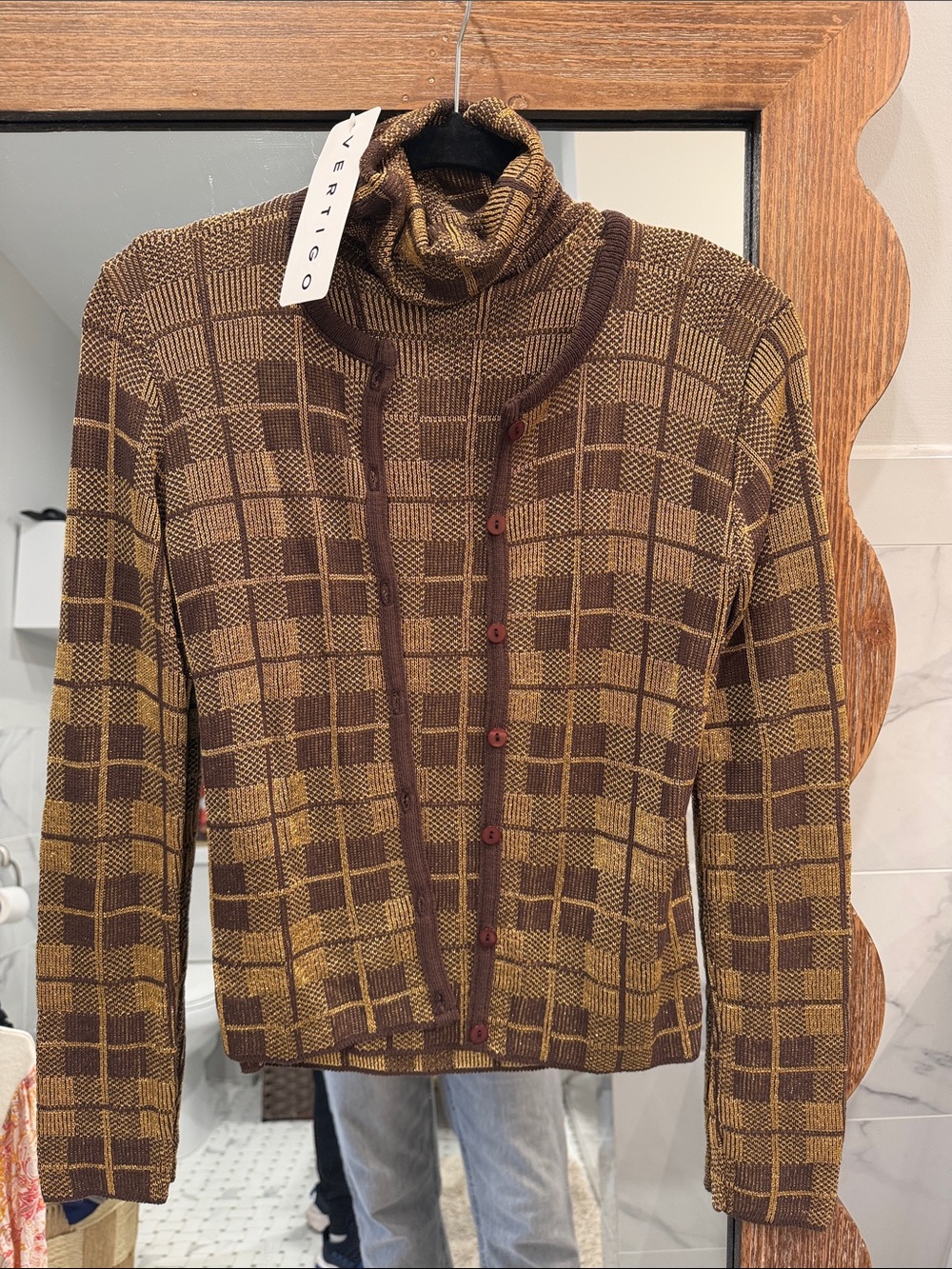 Vertigo Paris Brown & Tan Check Sleeveless Turtleneck